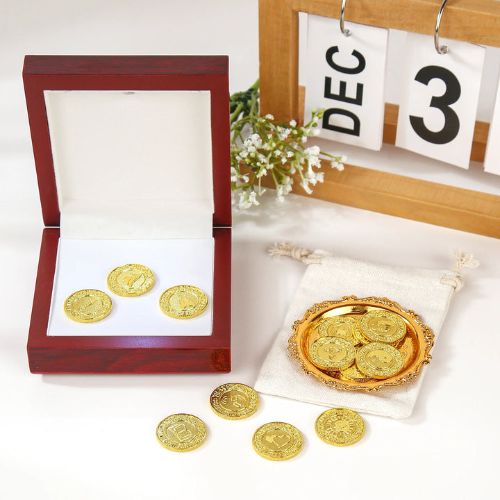 13 pcs English Wedding Arras Coins with Luxury Wooden Box – Wedding Unity Coins Set for Wedding Ceremony - TINGKU