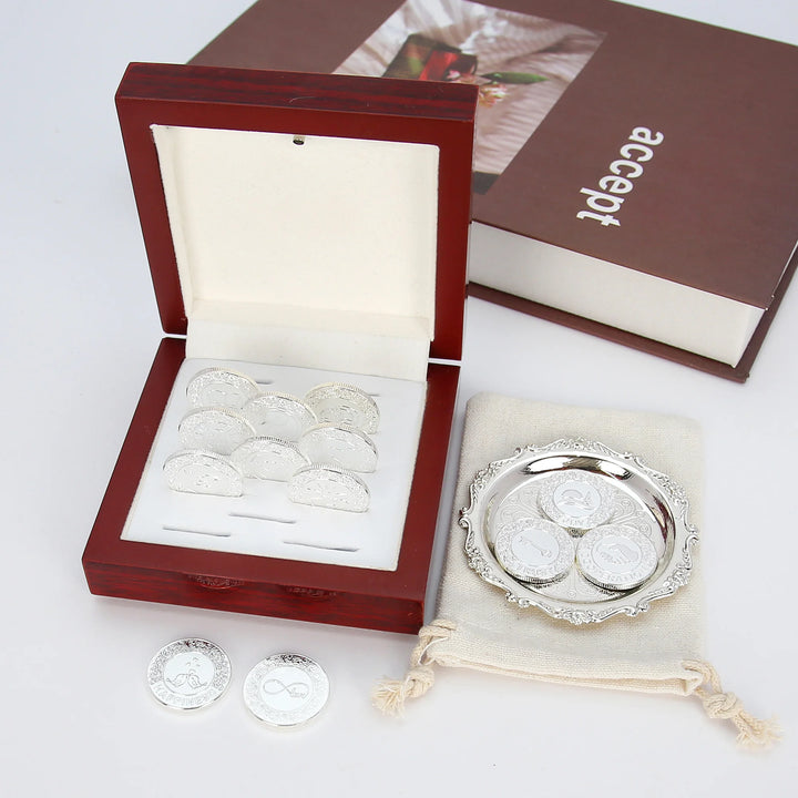 13 pcs English Wedding Arras Coins with Luxury Wooden Box – Wedding Unity Coins Set for Wedding Ceremony - TINGKU