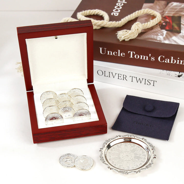 13 pcs English Wedding Arras Coins with Luxury Wooden Box – Wedding Unity Coins Set for Wedding Ceremony - TINGKU