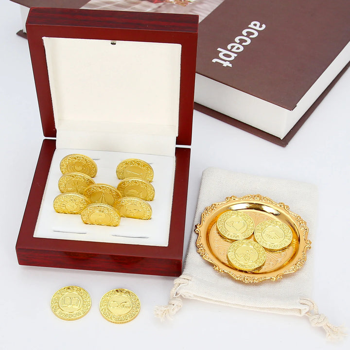 13 pcs English Wedding Arras Coins with Luxury Wooden Box – Wedding Unity Coins Set for Wedding Ceremony - TINGKU