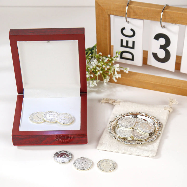 13 pcs English Wedding Arras Coins with Luxury Wooden Box – Wedding Unity Coins Set for Wedding Ceremony - TINGKU