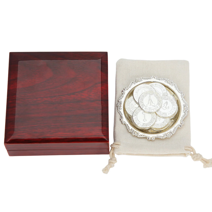 13 pcs English Wedding Arras Coins with Luxury Wooden Box – Wedding Unity Coins Set for Wedding Ceremony - TINGKU