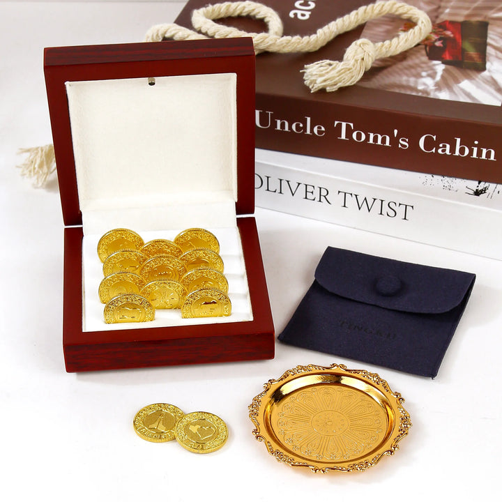 13 pcs English Wedding Arras Coins with Luxury Wooden Box – Wedding Unity Coins Set for Wedding Ceremony - TINGKU