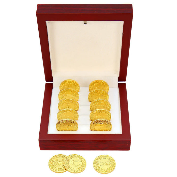 13 pcs English Wedding Arras Coins with Luxury Wooden Box – Wedding Unity Coins Set for Wedding Ceremony - TINGKU