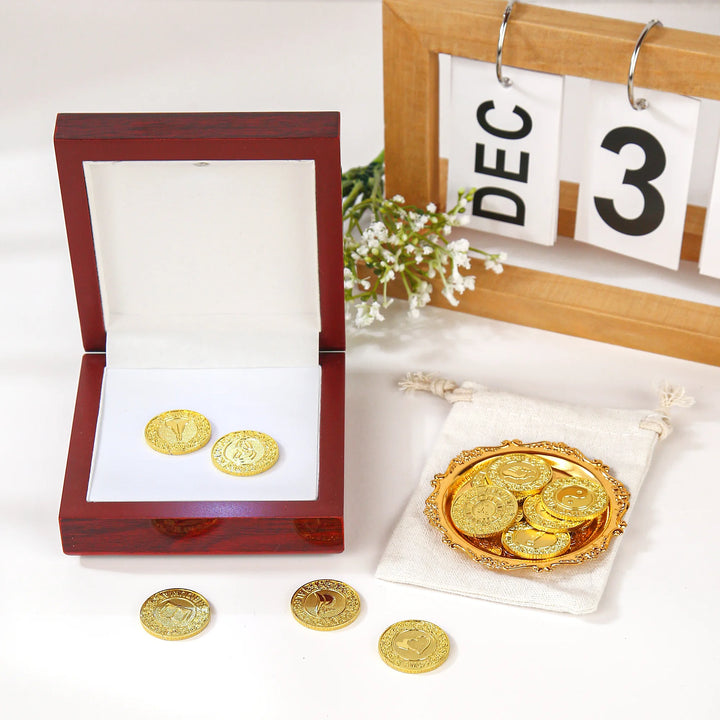 13 pcs Spanish Las Arras de Boda Wedding Coins with Luxury Wooden Box – Arras para Boda for Wedding Ceremony - TINGKU
