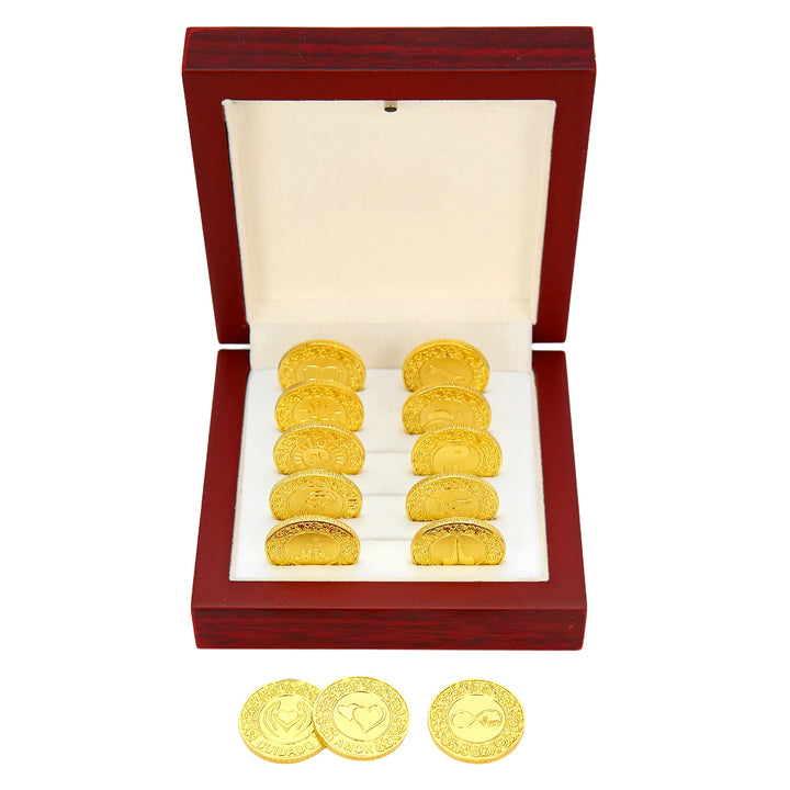 13 pcs Spanish Las Arras de Boda Wedding Coins with Luxury Wooden Box – Arras para Boda for Wedding Ceremony - TINGKU