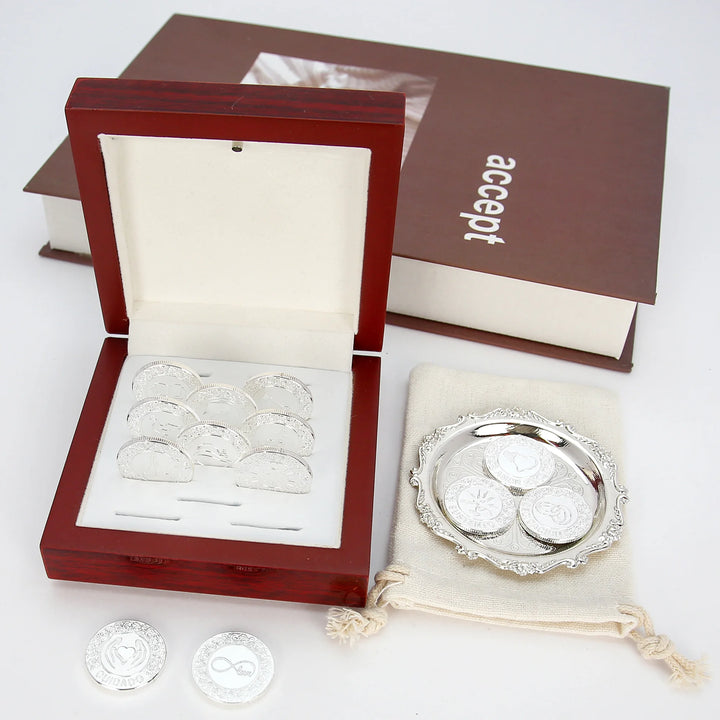 13 pcs Spanish Las Arras de Boda Wedding Coins with Luxury Wooden Box – Arras para Boda for Wedding Ceremony - TINGKU