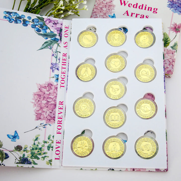 13 pcs Spanish Wedding Arras Coins with Keepsake Book Box – Español Las Arras de Boda - TINGKU