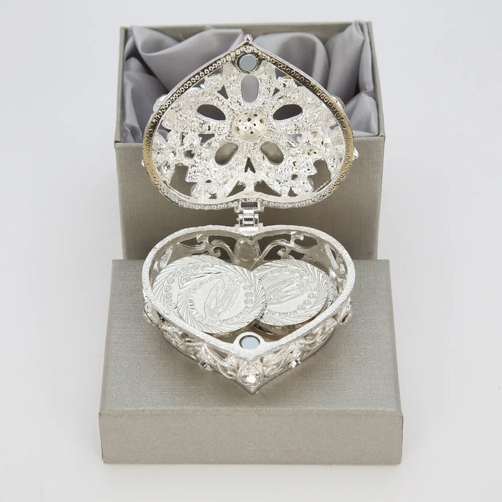 13 pcs Virgen de Guadalupe Wedding Arras Coins Set with Diamond Five - Flower Heart Box, Personalized Arras de Boda Cristiana, Wedding Ceremony Accessories - TINGKU