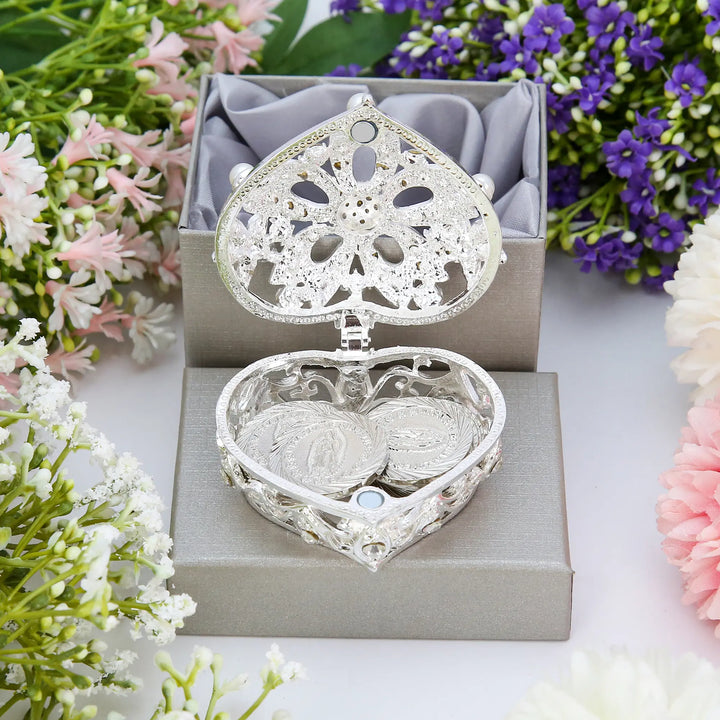 13 pcs Virgen de Guadalupe Wedding Arras Coins Set with Heart - Shaped Pearl Windmill Box, Arras de Boda Cristiana, Wedding Ceremony Accessories - TINGKU