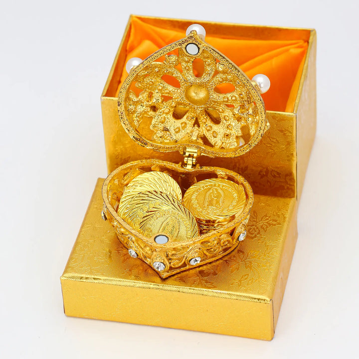 13 pcs Virgen de Guadalupe Wedding Arras Coins Set with Heart - Shaped Pearl Windmill Box, Arras de Boda Cristiana, Wedding Ceremony Accessories - TINGKU