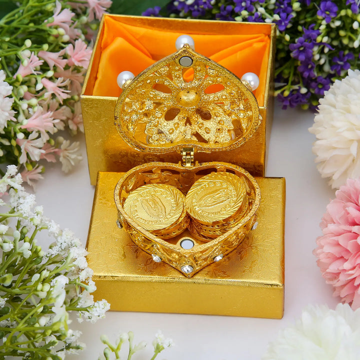 13 pcs Virgen de Guadalupe Wedding Arras Coins Set with Heart - Shaped Pearl Windmill Box, Arras de Boda Cristiana, Wedding Ceremony Accessories - TINGKU