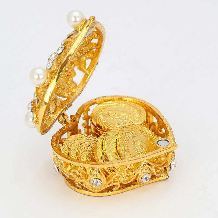 13 pcs Virgen de Guadalupe Wedding Arras Coins Set with Heart - Shaped Pearl Windmill Box, Arras de Boda Cristiana, Wedding Ceremony Accessories - TINGKU