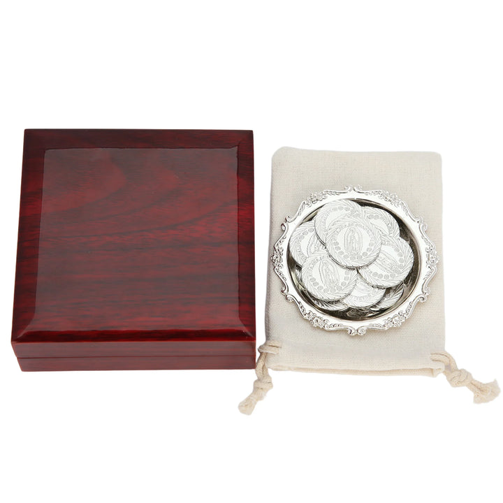13 pcs Virgen of Guadalupe Wedding Arras Coins with Luxury Wooden Box - Las Arras de Boda for Wedding Ceremony - TINGKU