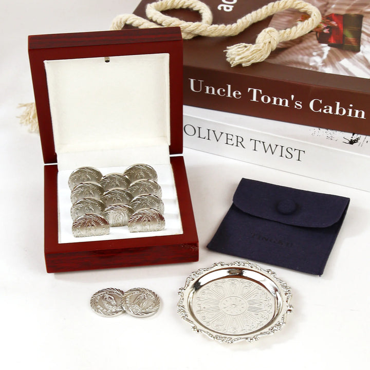 13 pcs Virgen of Guadalupe Wedding Arras Coins with Luxury Wooden Box - Las Arras de Boda for Wedding Ceremony - TINGKU