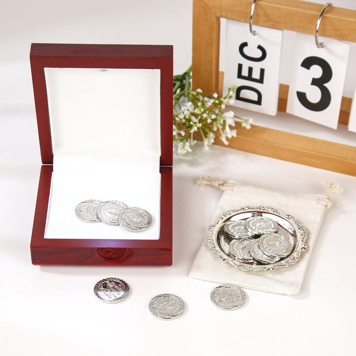 13 pcs Virgen of Guadalupe Wedding Arras Coins with Luxury Wooden Box - Las Arras de Boda for Wedding Ceremony - TINGKU