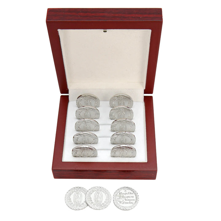 13 pcs Virgen of Guadalupe Wedding Arras Coins with Luxury Wooden Box - Las Arras de Boda for Wedding Ceremony - TINGKU