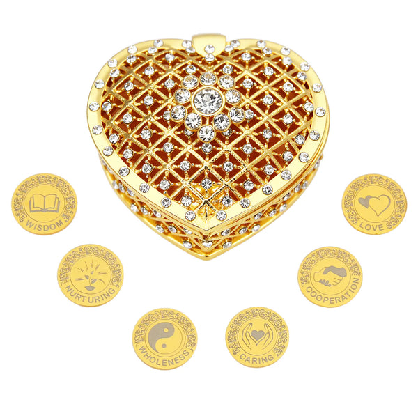 Full Diamond Heart Shaped Box Personalized Arras Wedding Unity Coins Kit