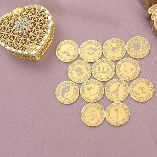 TINGKU Custom Arrhae Wedding Unity Coins Set with Box Personalized, Our beautiful and traditional Marry Coins, Arras de Boda, or wedding coins, that are perfect for any wedding ceremony. And with the ability to customize your own personal names, date, and