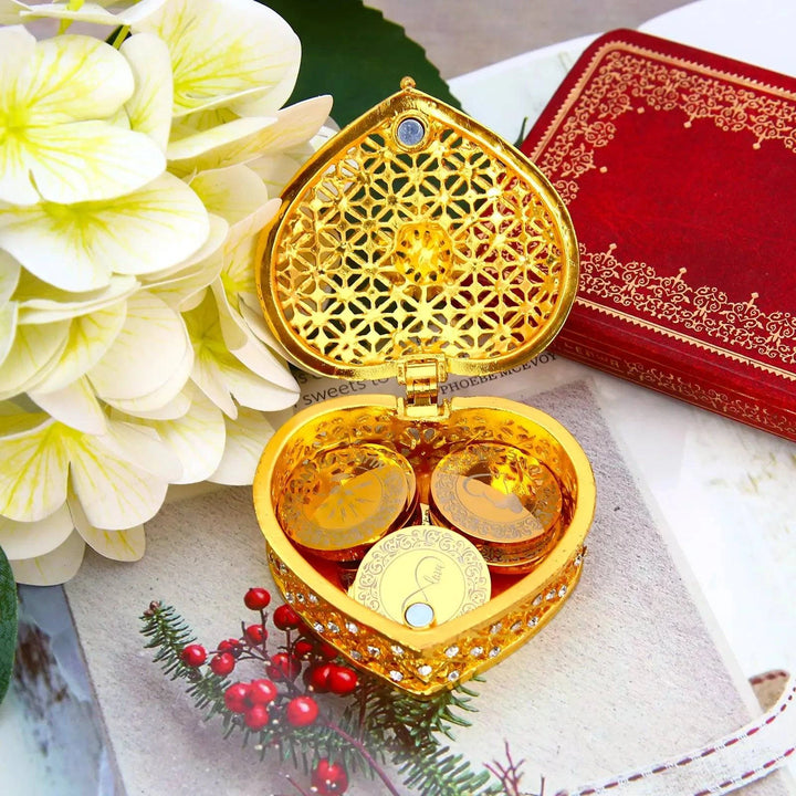 Custom Engraved 13 pcs English Words Wedding Arrhae Coins with Heart Shape Box, Personalized Wedding Arras Unity Coins Set - Full Rhinestones Heart - TINGKU