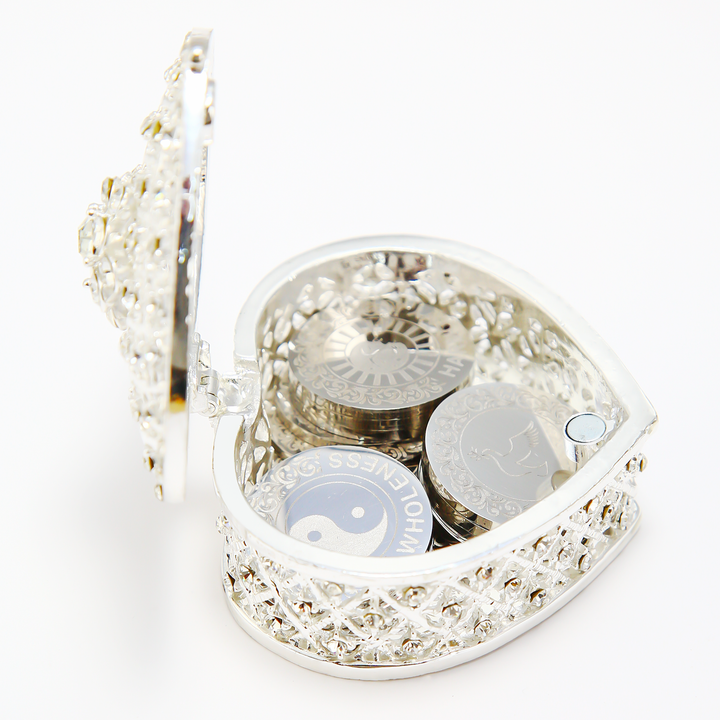 Custom Engraved 13 pcs English Words Wedding Arrhae Coins with Heart Shape Box, Personalized Wedding Arras Unity Coins Set - Full Rhinestones Heart - TINGKU