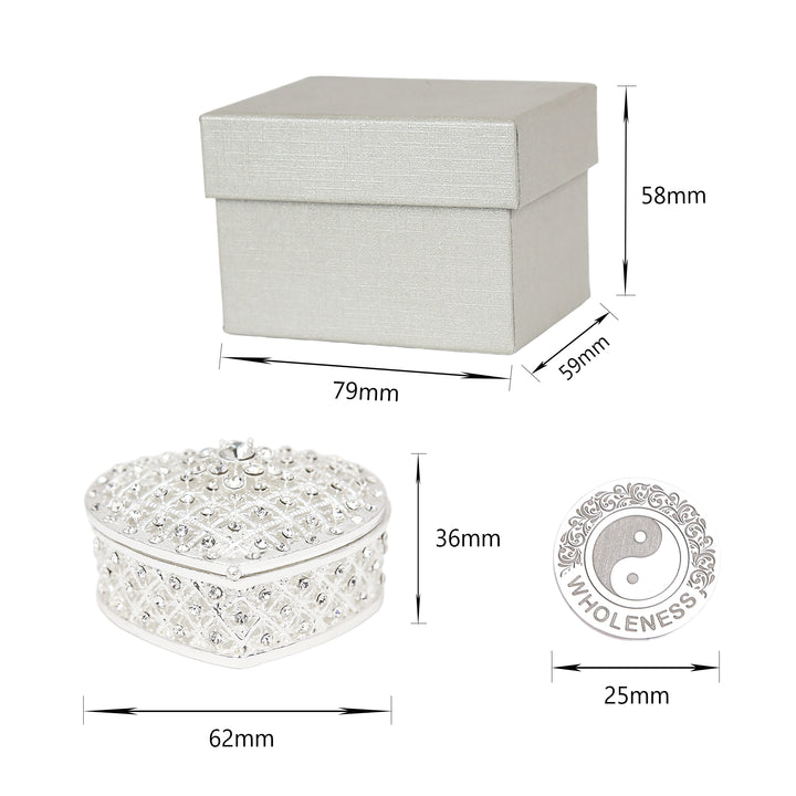 Custom Engraved 13 pcs English Words Wedding Arrhae Coins with Heart Shape Box, Personalized Wedding Arras Unity Coins Set - Full Rhinestones Heart - TINGKU