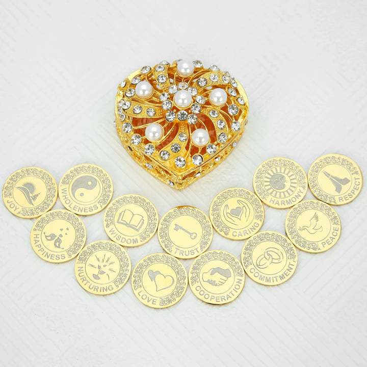 Personalized Twisted Pearl Heart Box Wedding Arras Unity Coins Set - TINGKU