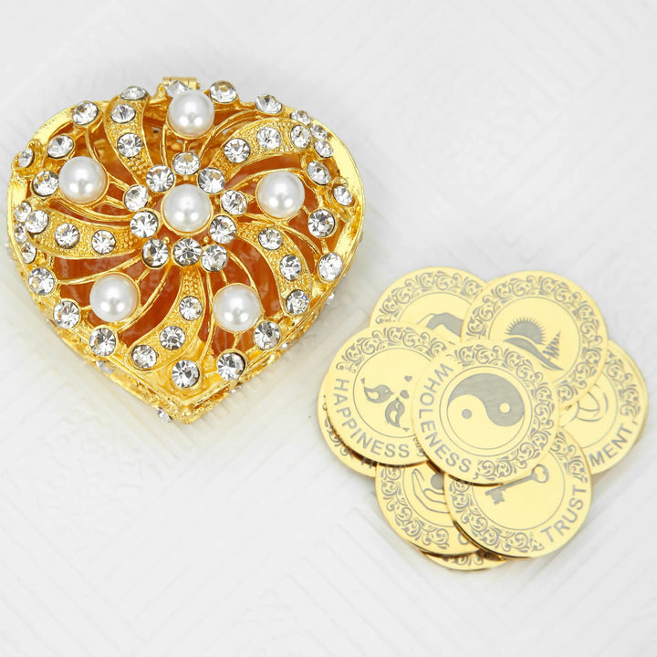 Personalized Twisted Pearl Heart Box Wedding Arras Unity Coins Set - TINGKU