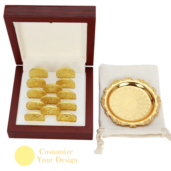 Arras de Boda Caja de Madera Personalizada – 13 Monedas de Unión en Estuche de Caoba con Tapa Abatible
