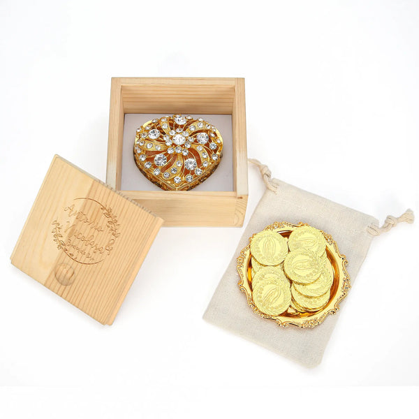 Virgen de Guadalupe Arras Unity Wedding Commemorative Coin Deluxe Set - 13 Coins with Twisted Full Diamond Heart Box (Copy)