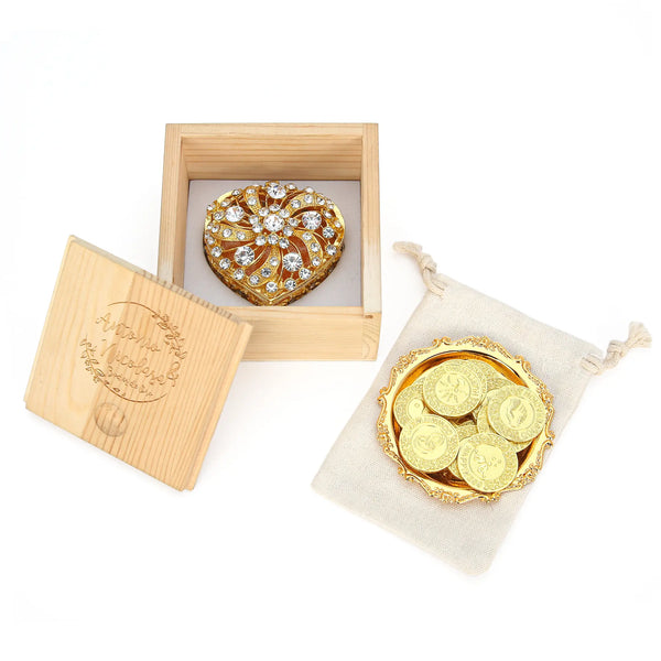 Spanish Arras Unity Wedding Commemorative Coin Deluxe Set - 13 Coins with Twisted Full Diamond Heart Box (Copy)