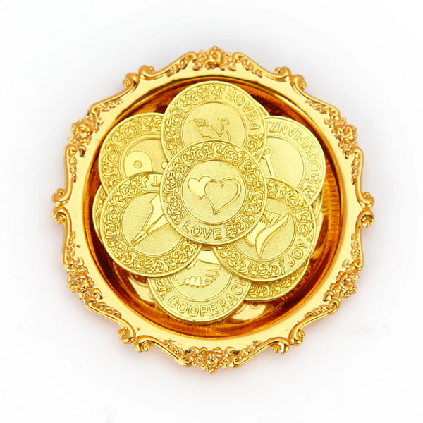13 pcs English Wedding Arras Coins with Tray Plate Holder for Wedding Ceremony – Wedding Unity Coin Set