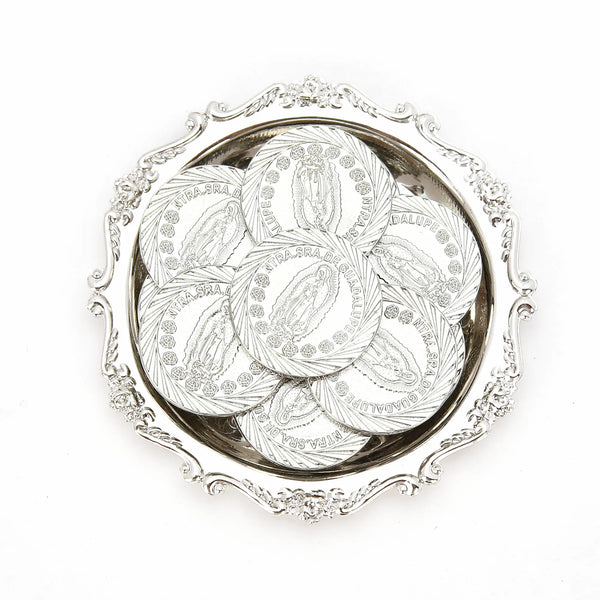 13 pcs Virgen de Guadalupe Wedding Arras Coins with Tray Plate Holder for Wedding Ceremony – Mexican Wedding Unity Coins Set