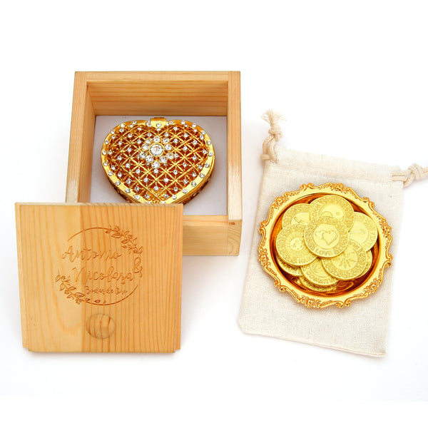 English Arras Unity Wedding Commemorative Coin Set - 13 Coins with Full Diamond Heart Gift Box Deluxe Set