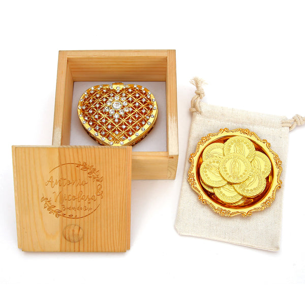 Caja de corazón de diamantes: elegante caja de corazón de melocotón Arras para guardar monedas y recuerdos de boda de lujo.