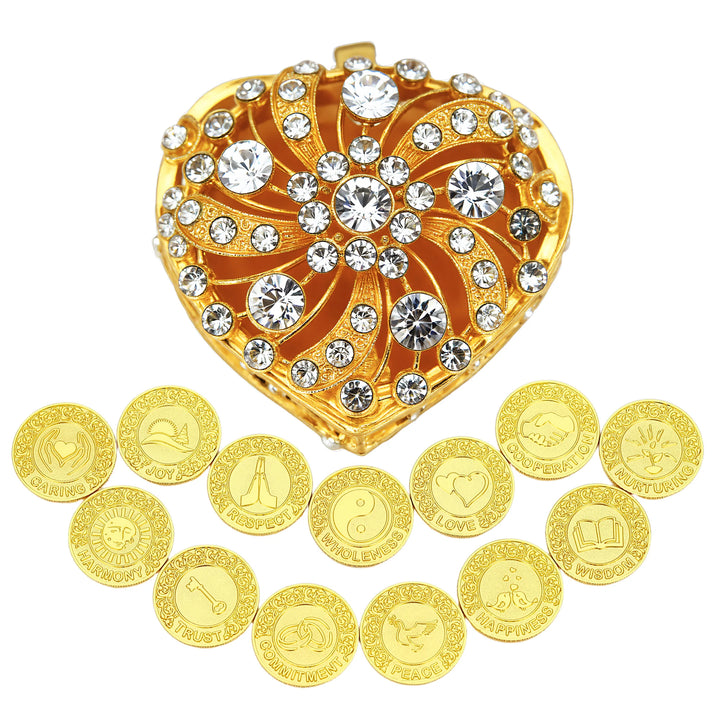 Celebrate love and unity with a gold-plated heart box filled with 13 symbolic coins. Elegant design meets meaningful blessings for the perfect wedding gift - tingkucoins.com