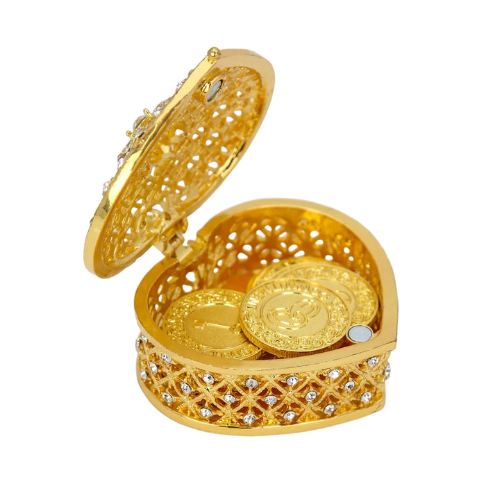 Elegant gold unity coins with 13 English words engravings, perfect for Catholic wedding Arras, keepsake box included for lasting memories - tingkucoins.com
