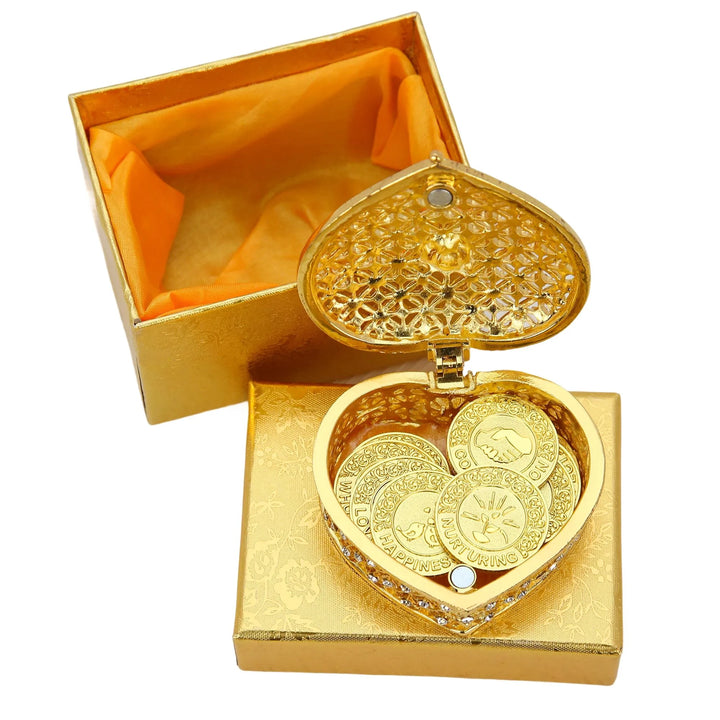 13 English words engraved unity coins for wedding Arras, gold-toned and beautifully detailed, presented in a heart-shaped keepsake box - tingkucoins.com