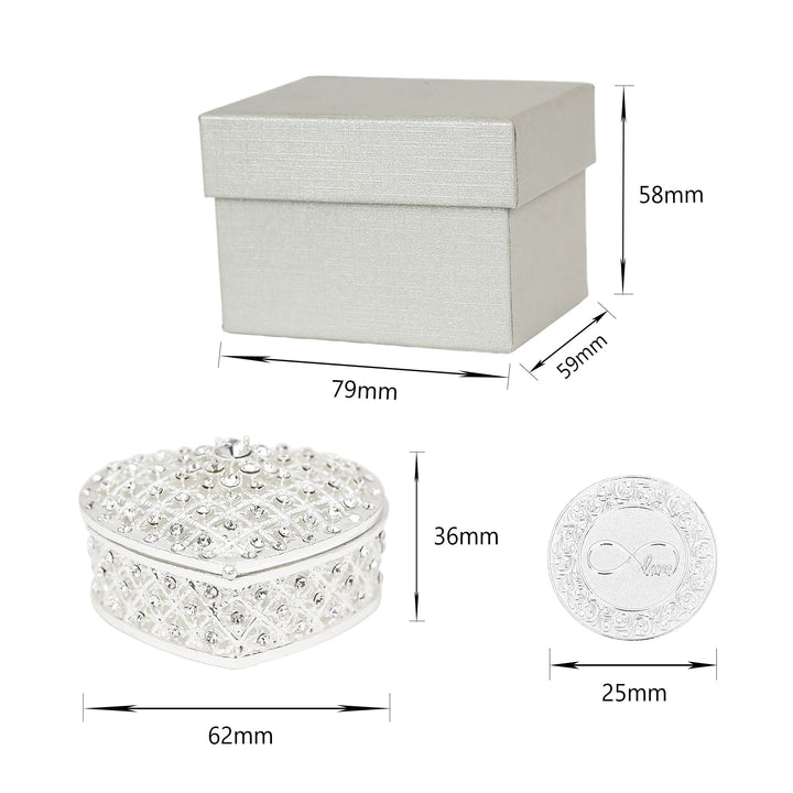 Wedding unity coins set with 25mm coins, 62×36mm heart-shaped box, and 79×59×58mm gift box—perfect for Catholic and Christian wedding ceremonies - tingkucoins.com