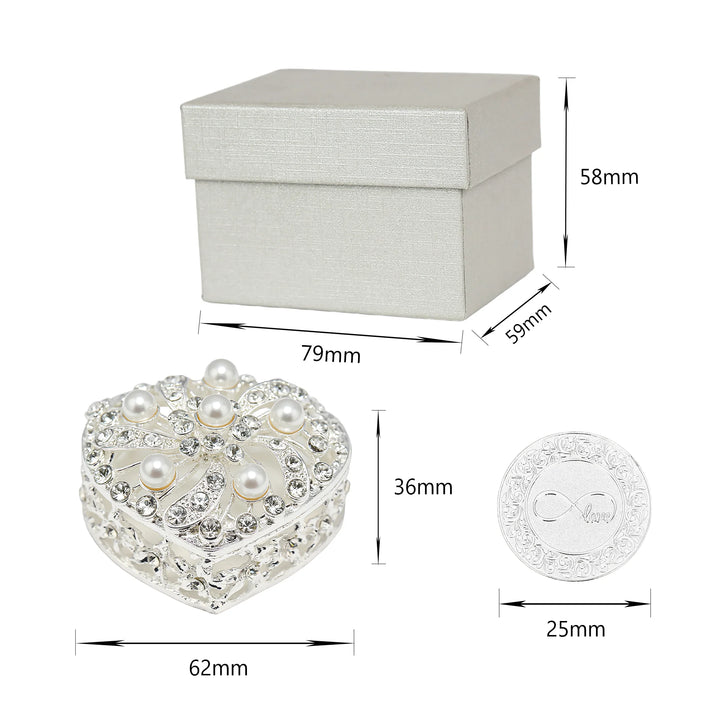 Compact silver wedding unity coin set with ornate heart box 62×36mm, 13 coins 25mm, presented in an elegant 79×59×58mm gift box for easy storage and display - tingkucoins.com