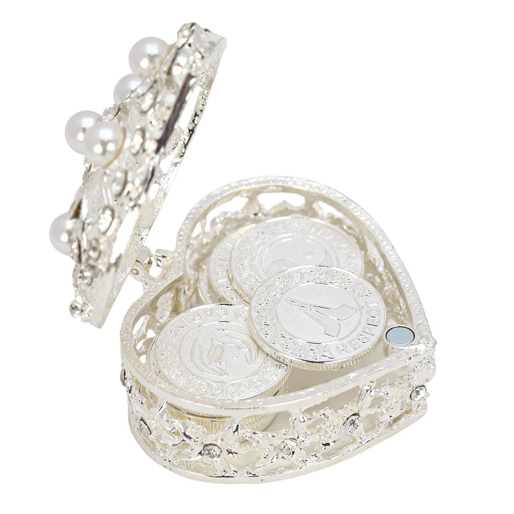 Stunning silver keepsake heart containing 13 English words unity coins, ideal for marriage vows, anniversaries, or engagement ceremonies, representing unity and lifelong love - tingkucoins.com