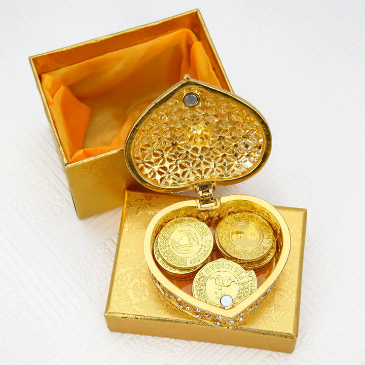 13 Spanish Wedding Unity Coins with Heart-Shaped Box – Arras para Boda Catolica y Cristiana Evangelica, Symbols of Love, Faith, Prosperity for Marriage Ceremony - tingkucoins.com