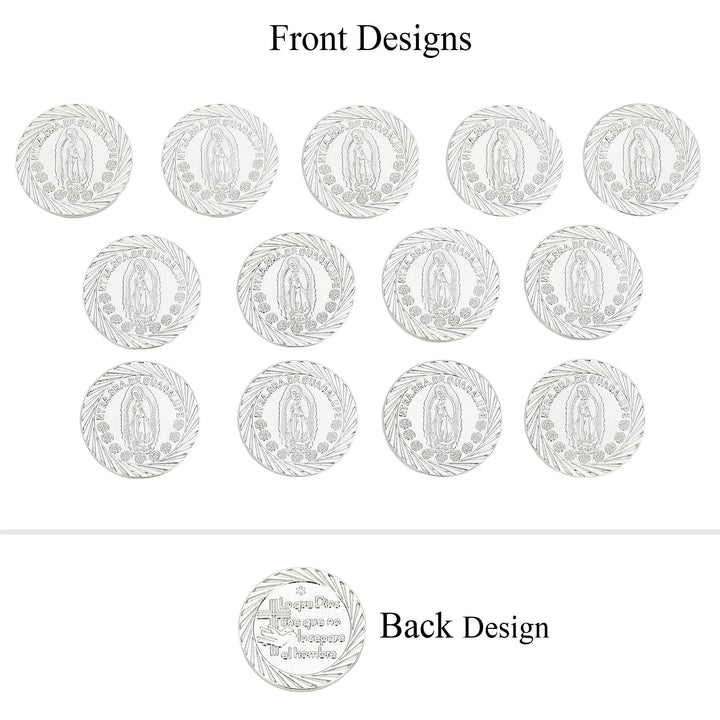 Elegant Mexican Silver Guadalupe Wedding Unity Coins, crafted with a polished finish for Catholic wedding traditions. Features uniform Our Lady of Guadalupe design, symbolizing faith, blessing, and unity in marriage ceremonies - tingkucoins.com