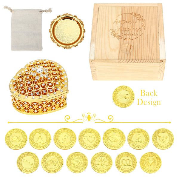 Caja de corazón de diamantes: elegante caja de corazón de melocotón Arras para guardar monedas y recuerdos de boda de lujo.