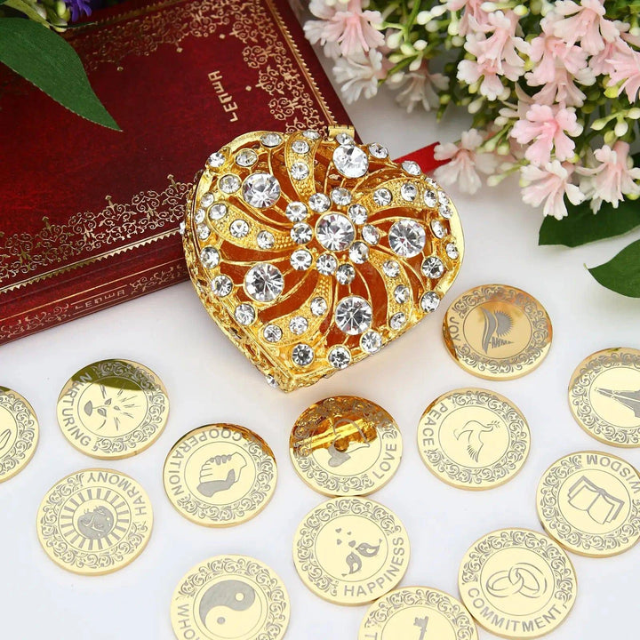 Personalized Twisted Full Diamond Heart Box Wedding Arras Unity Coins Set - TINGKU