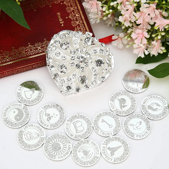 Personalized Twisted Full Diamond Heart Box Wedding Arras Unity Coins Set - TINGKU