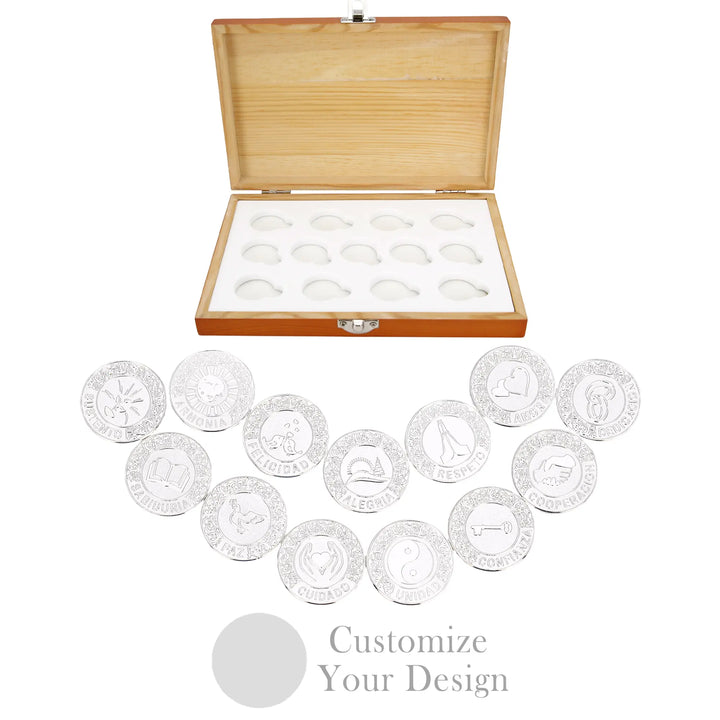 Juego de Arras de Boda Personalizado – 13 Monedas de Unión en Caja Roja de Madera | Ceremonia Tradicional Española - TINGKU