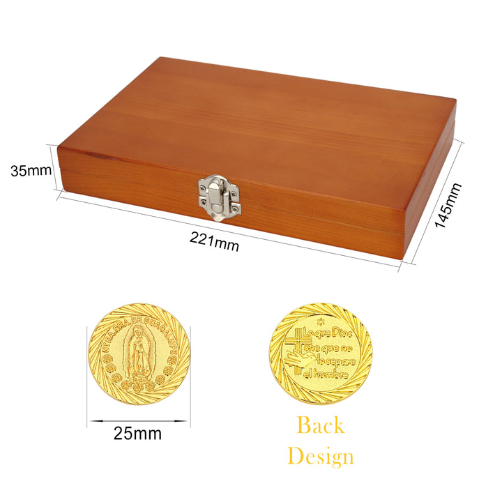 Juego de Arras Virgen de Guadalupe Personalizado – 13 Monedas de Boda con Caja Roja de Madera - TINGKU