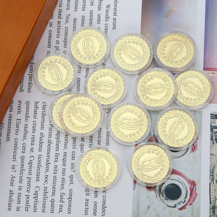 Juego de Arras Virgen de Guadalupe Personalizado – 13 Monedas de Boda con Caja Roja de Madera - TINGKU