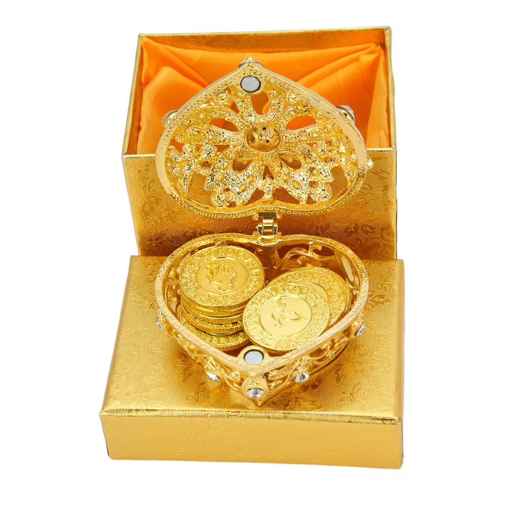 Las Arras de Boda Spanish 13 pcs Wedding Arras Coins with Heart Shaped Box, Wedding Unity Coins Set - Full Rhinestones Flower - TINGKU
